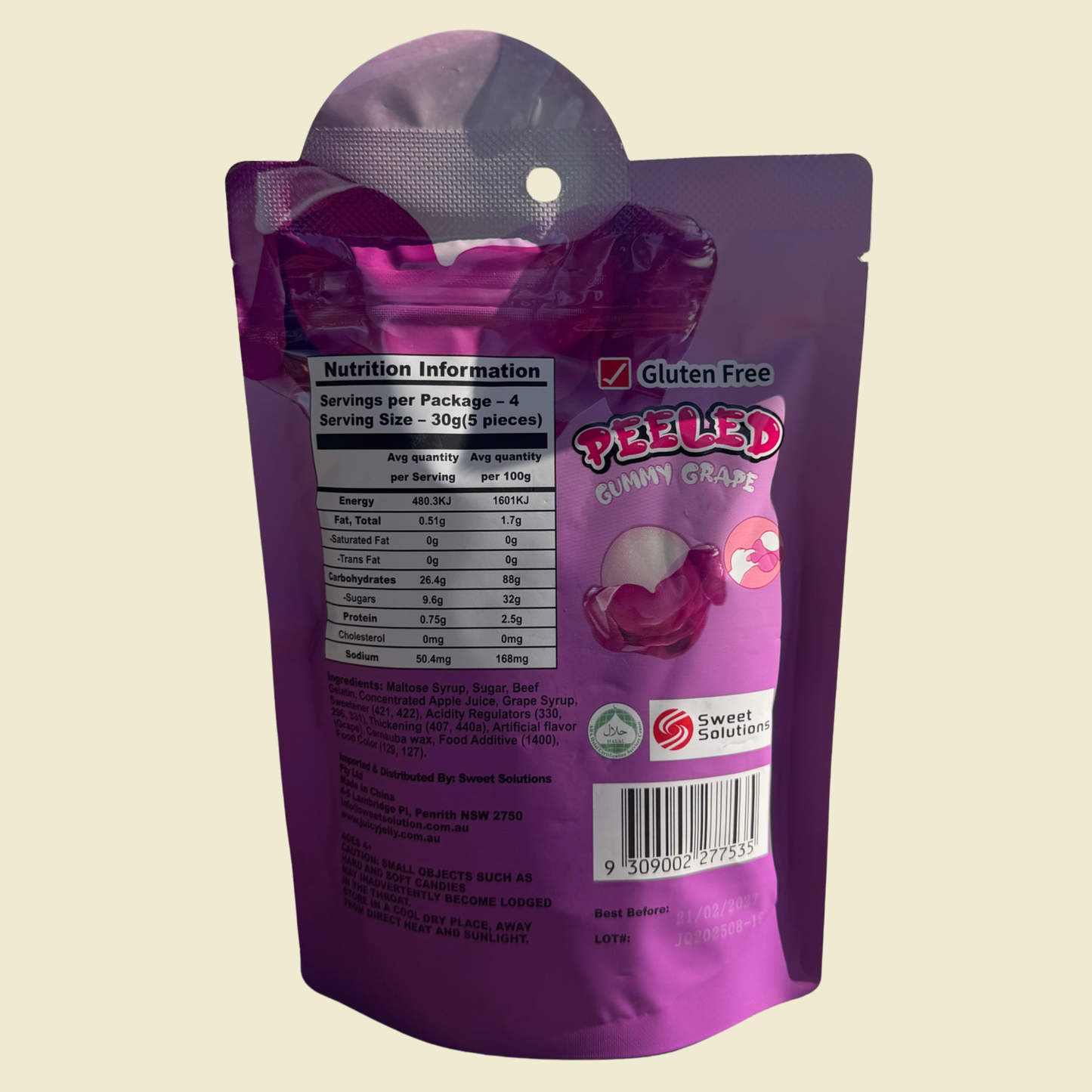 JUICY JELLY PEELED GUMMY -  GRAPE 120g